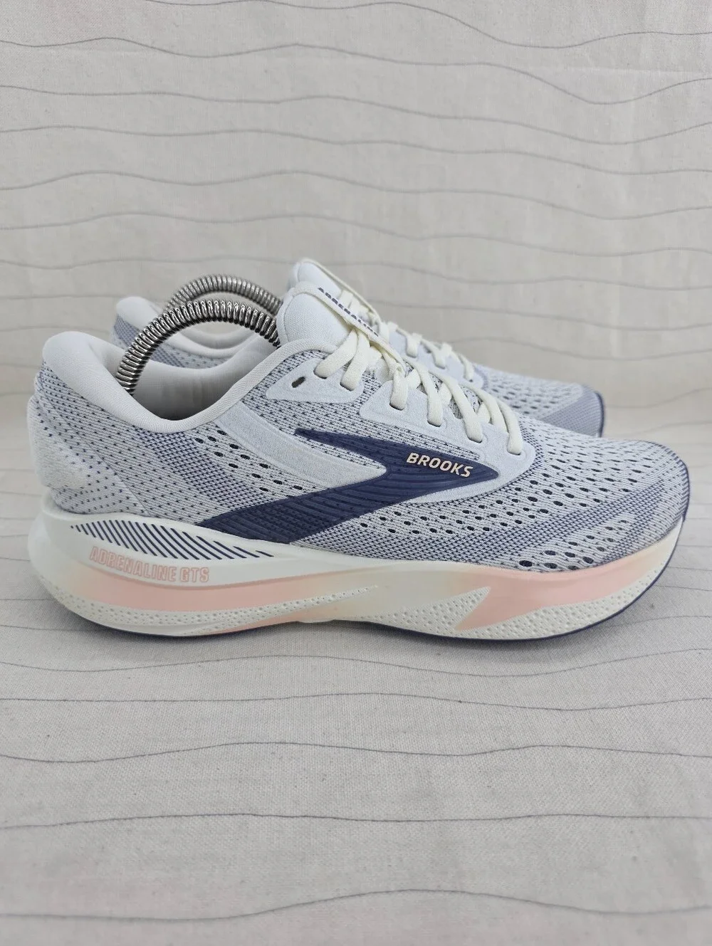 Brooks Womens Adrenaline GTS 24 Grey/Blue Ribbon/Peach Running Shoes Size 8.5 B